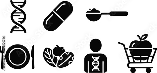 Collection of personalized nutrition and dna diet icons