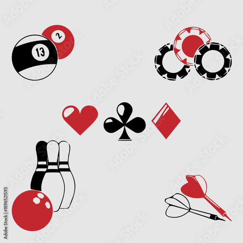 Playing cards and casino-themed vector illustration with poker symbols and gaming elements