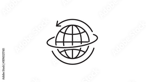 Global Rotation Icon in Simple Line Art Style with Black Color on White Background for Web Design