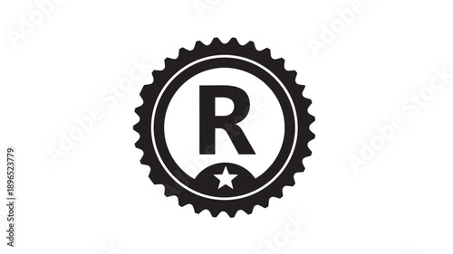 Registered Trademark Symbol in Black Circular Badge with Star in Simple Monochrome Design for Branding