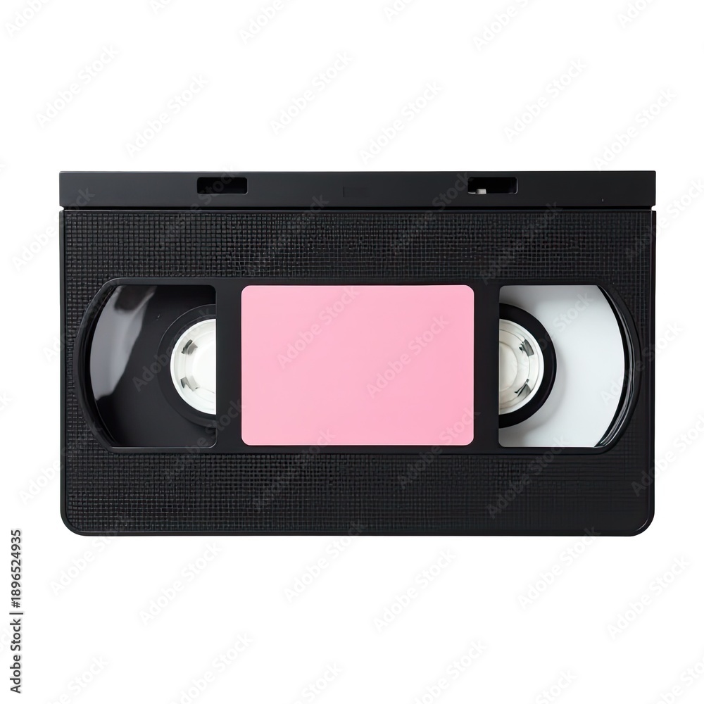 Obraz premium A old-fashioned video cassette with a bright pink label, suitable for retro-themed designs or vintage-inspired illustrations