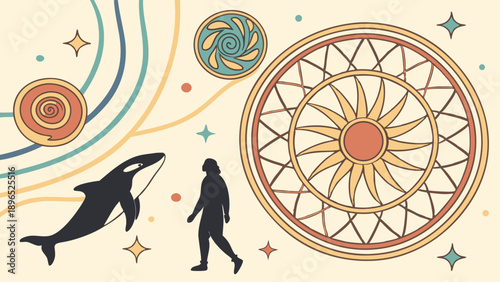 Indigenous Connection Orca Whale Human Spirit Journey Spiritual Wisdom Design for Wellbeing and Ecology Projects