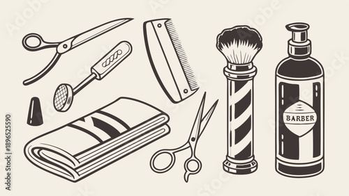 Vintage Barber Shop Tools Collection for Haircut Salon Website Design or Grooming Service Promotion