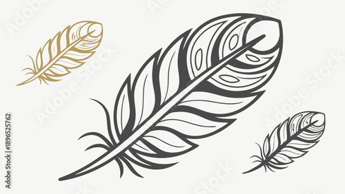 Bohemian Feather Illustrations Set Tribal Native American Style Bird Plumes for Tattoo Design or Spiritual Branding Projects