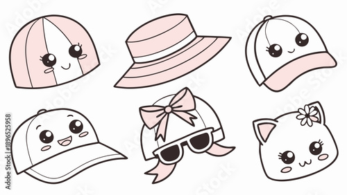 Cute Kawaii Summer Hats Collection for Kids Fashion Design Apparel Web Graphics Fun Accessories