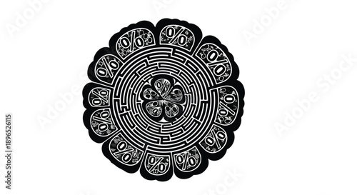 Intricate black and white mandala design on white background