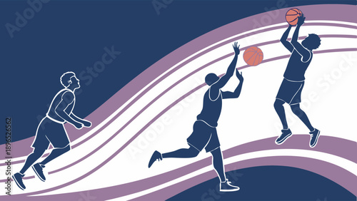 Dynamic Basketball Action Sequence Illustration for Sports Web Design Team Training Graphics and Athletic Advertising Campaigns