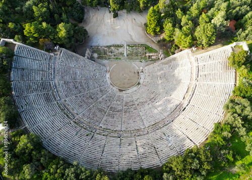 Aerial view of the Ancient Theatre of Epidaurus in Greece, a world heritage site