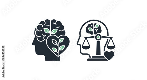 Human head silhouettes representing eco-friendly justice and balance.