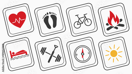 Wellness Icons Set for Health Fitness Lifestyle Coaching App Design Promoting Active Living and Self Care Balance