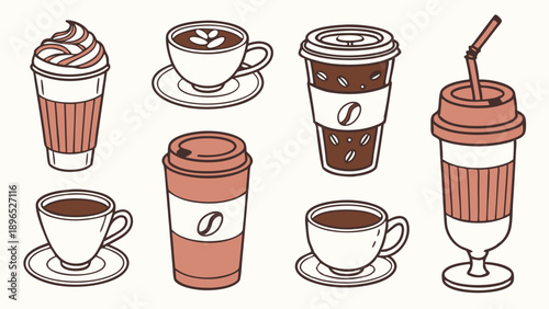 Assorted Coffee Drinks Collection Cafe Menu Design Elements for Cafe Branding Web Banners and Beverage Promotion