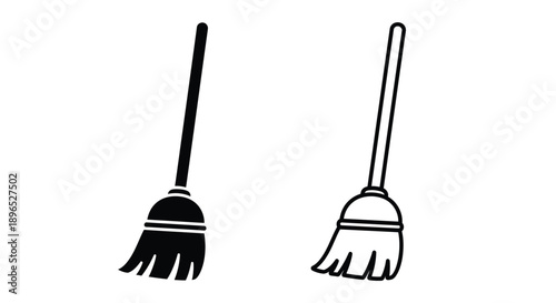 Simple illustration of two brooms in black and white a striking silhouette