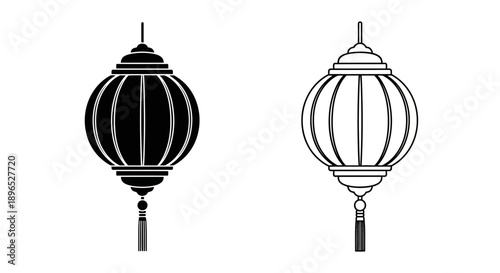 Traditional asian lanterns black and white Vector