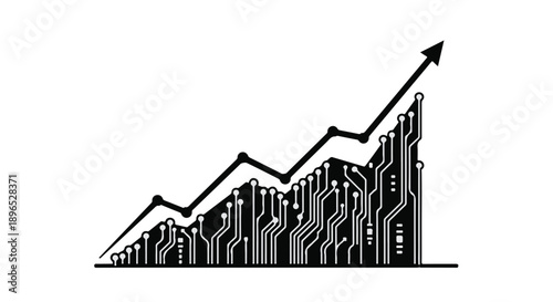 Black and white illustration of a growing graph with arrow pointing upwards