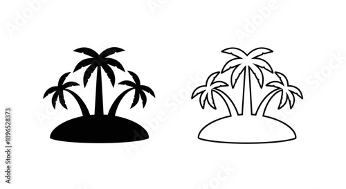 Tropical island silhouette palm trees beach Vector