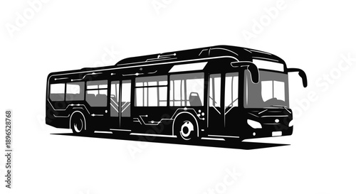 Modern city bus silhouette on white background