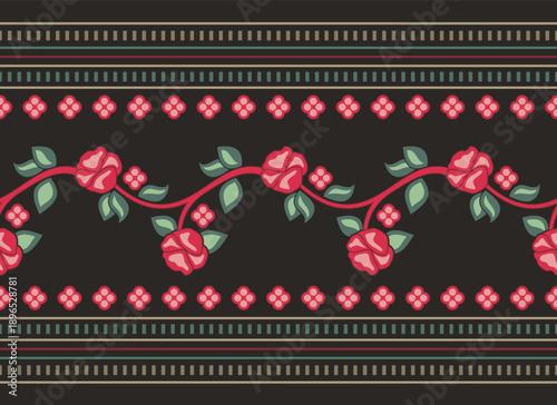 Traditional Slavic, Balkan, Bulgarian decorative border seamless vector series. Ornamental motifs for folklore costume, clothing, textile, embroidery, damask, craft knitting, sewing. Cultural heritage