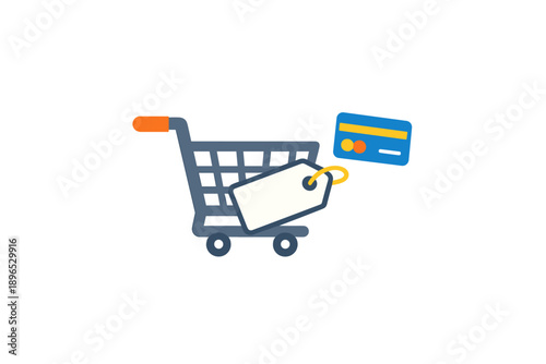 Shopping cart with a price tag and credit card in a digital setting during a daytime online shopping experience