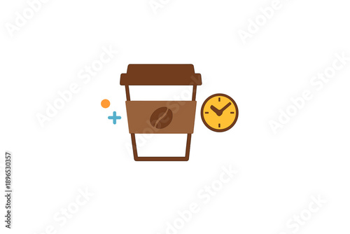 Coffee cup with a clock highlights the idea of enjoying coffee at a specific time during the day
