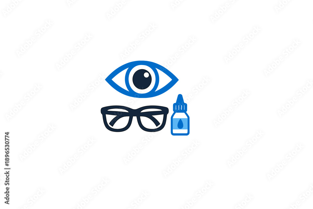 Obraz premium Eye care tools are displayed together along with glasses and eye drops, showing their purpose for eye health and vision assistance in daily life