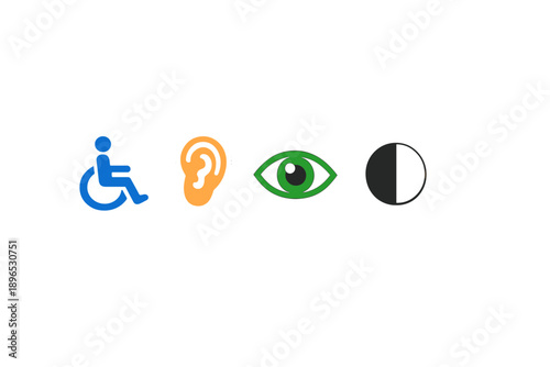 Symbols representing accessibility for individuals with disabilities in public spaces and services