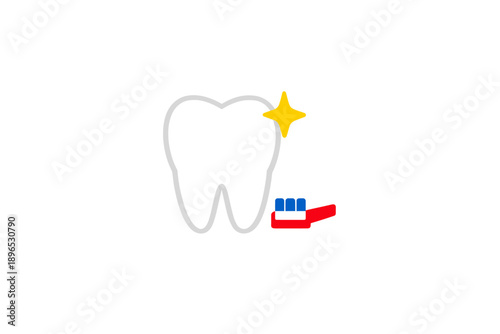 Tooth cleaning and hygiene with toothbrush and shining tooth graphic showing dental care concept