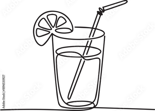 A refreshing glass of lemon drink with a straw and slice on the rim