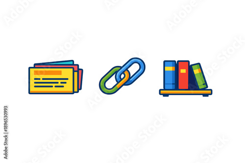 Card files, link icon, and stacked books represent organization and information management in digital and physical formats