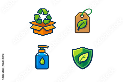 Icons showing eco-friendly products and recycling concepts for promoting sustainability and environmental awareness in everyday life