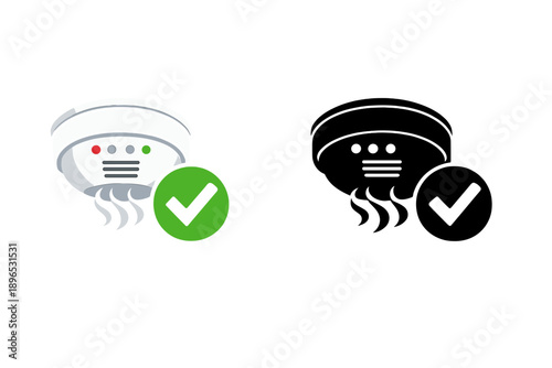 Smoke detector icon with check marks shown in two colors and styles for safety and functionality in home settings