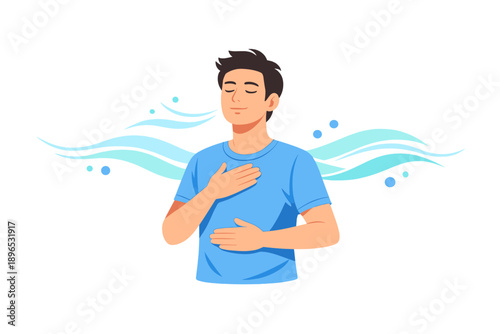 Man practices deep breathing techniques in a quiet space during a wellness activity designed for relaxation and mindfulness in the afternoon