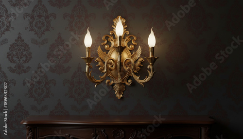 Ornate gilded wall sconce with candle bulbs in elegant classic interior