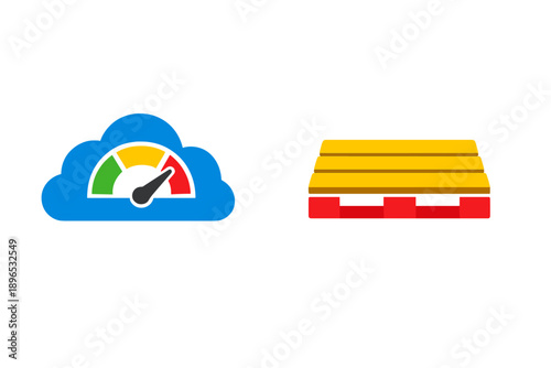 Graphic showing a speedometer and a wooden pallet representing logistics and transport efficiency in a warehouse environment