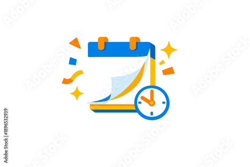 Calendar with time showing a schedule and colorful elements representing events in a modern design