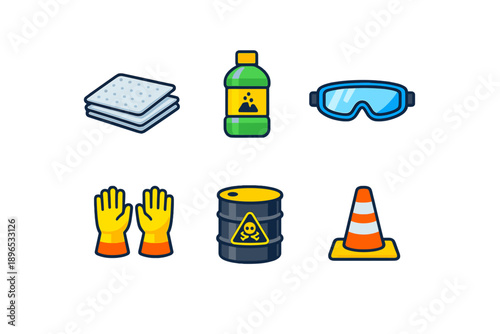 Safety equipment and supplies for handling hazardous materials in industrial settings during work hours