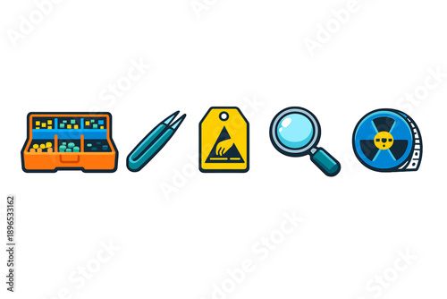 Tools and equipment used for inspections and investigations in a laboratory or technical setting