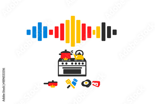 Cooking sounds fill the room as pots and pans heat up on a stove while the kitchen comes alive with activity and preparation