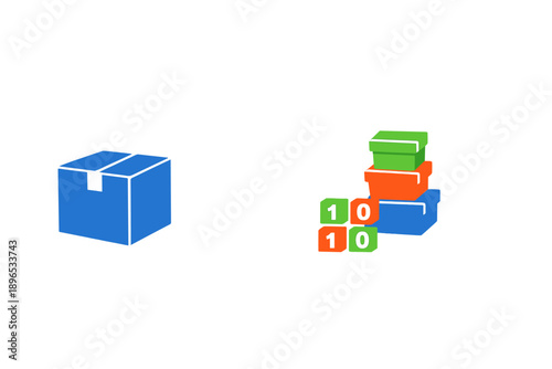 Delivery of a blue box alongside colorful blocks with numbers arranged in a learning setting focusing on education and play