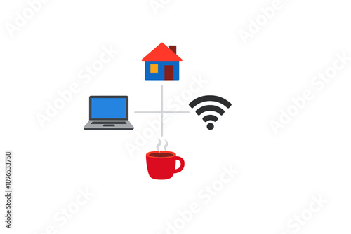 Working from home with a laptop, coffee, and internet connection at a house during the day