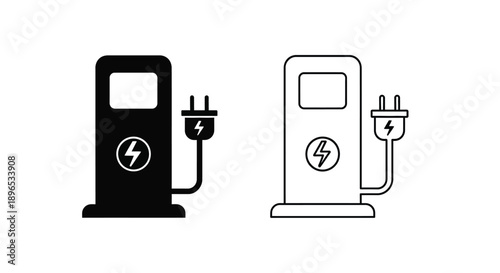 Electric vehicle charging stations comparison in black and white silhouette