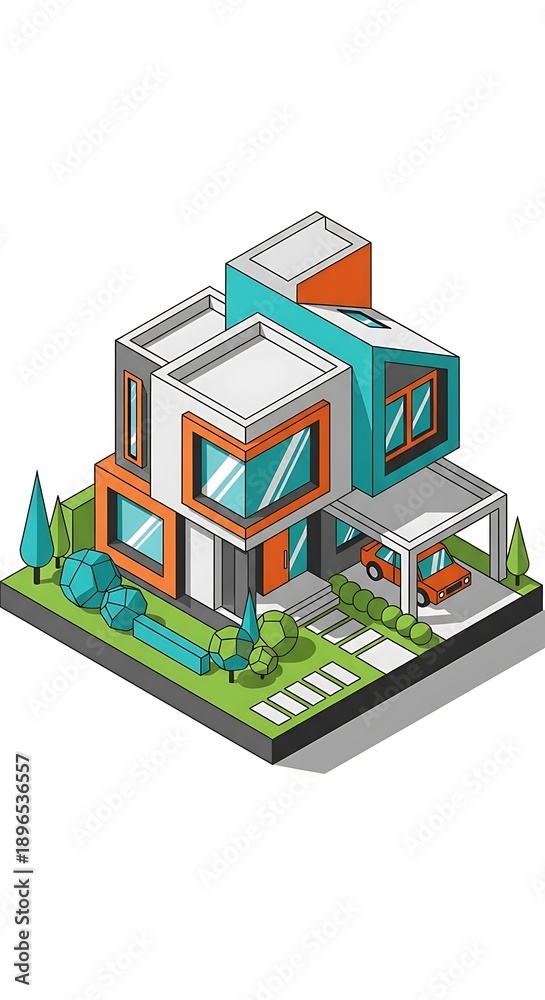 Fototapeta premium Modern 3D house with garden.