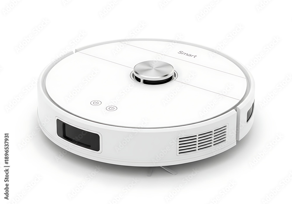 Fototapeta premium Robot Vacuum Cleaner on White Background - Smart Home Technology