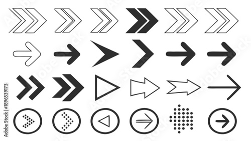 Collection of various arrow and directional symbols - in trendy line style, line icons set, media, website, blog, content, web icon set, Vector illustration