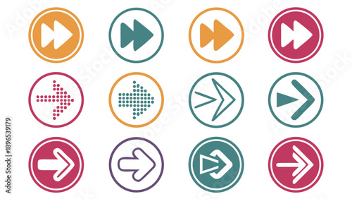 Collection of colorful arrow icons - in trendy line style, line icons set, media, website, blog, content, web icon set, Vector illustration
