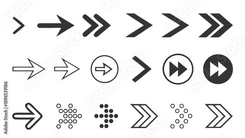 Collection of directional and play arrows - in trendy line style, line icons set, media, website, blog, content, web icon set, Vector illustration