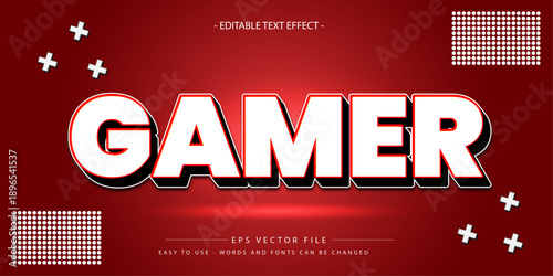 Editable gamer text effect with bold 3D typography style.