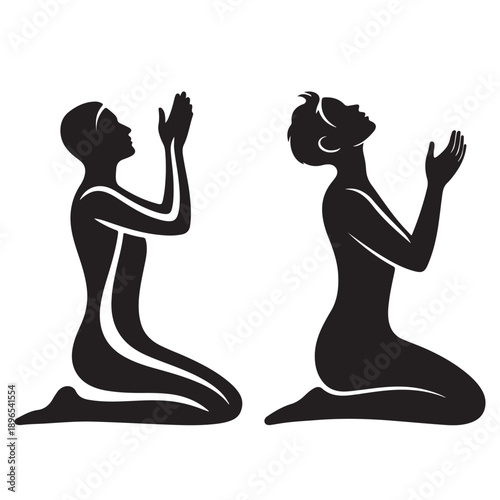 Islamic worshipper silhouette line art vector illustration of Muslim man praying