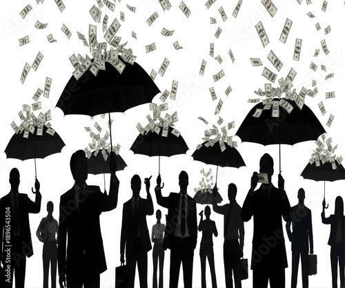 Money on business umbrellas