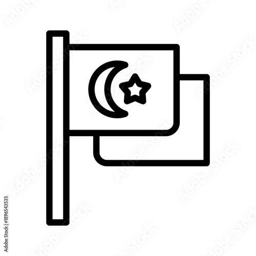 Black line icon islamic flag. Minimalist islamic ramadan outline icon isolated background.
