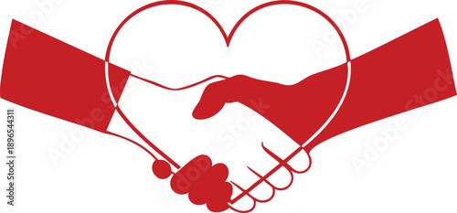 Illustration of handshake forming a heart symbolizing partnership and love in a simple graphic design